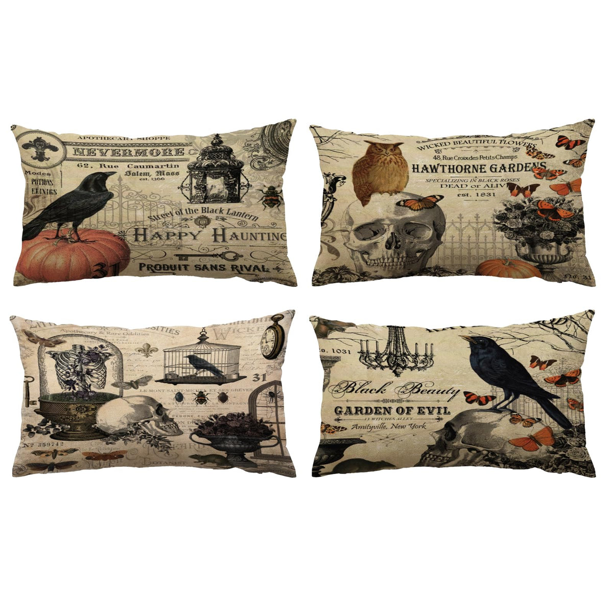 Yeeju Set Of 4 Halloween Decorative Throw Pillow Covers Skull Pillow Covers Cushion Covers Outdoor Couch Sofa Home Pillow Cases