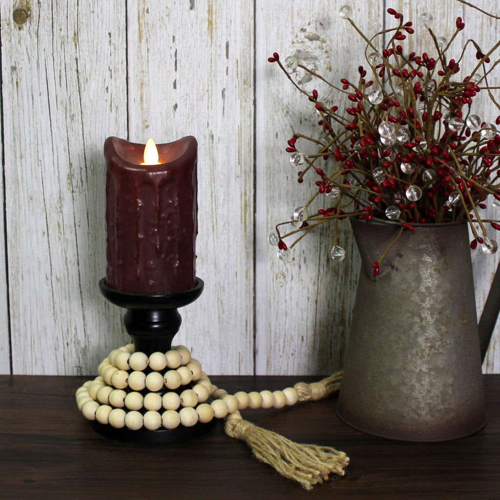 Cvhomedeco. Wood Beads Garland With Tassels Farmhouse Rustic Wooden Prayer Bead String Wall Hanging Accent For Home Festival Dec