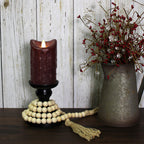 Cvhomedeco. Wood Beads Garland With Tassels Farmhouse Rustic Wooden Prayer Bead String Wall Hanging Accent For Home Festival Dec