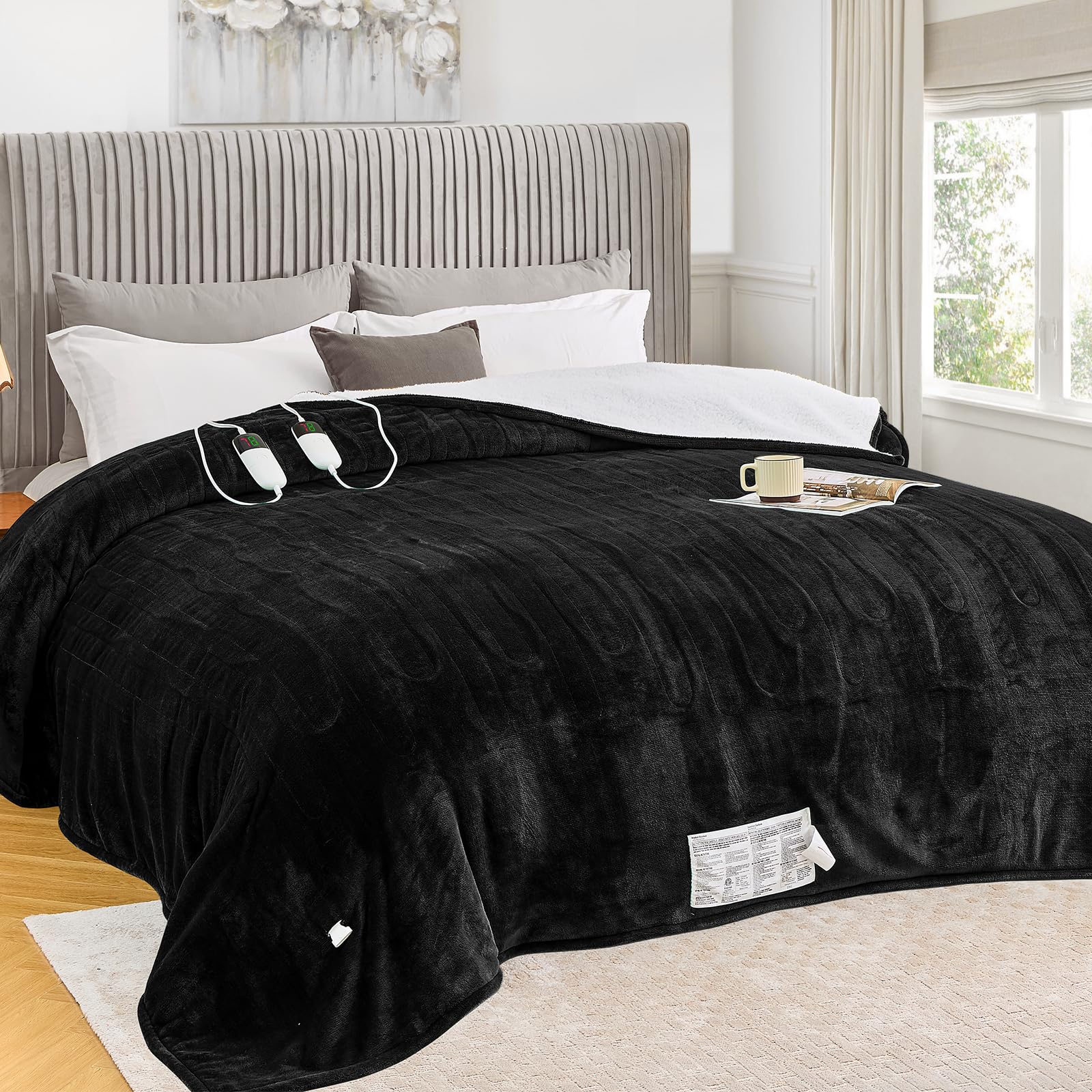 Greenoak Heated Blanket Electric King Size 100'X90' Dual Control, Heating Blanket 10 Heat Levels 1/2/4/6/8 Hours Auto-Off Over