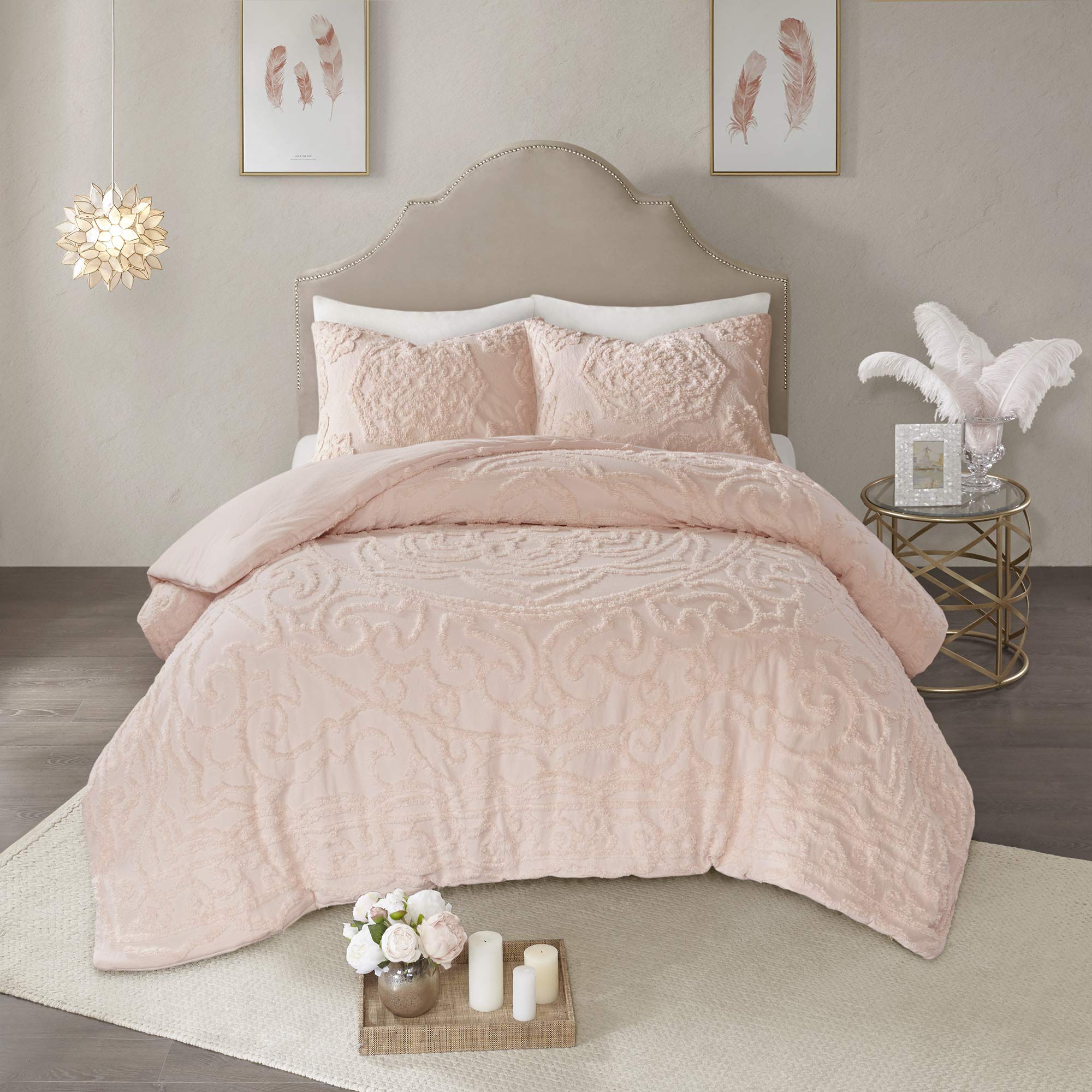 Madison Park - Mp10-5878 Laetitia Shabby Chic All Season Down Alternative Bed Set With Matching Shams, King/Cal King(104'X92'), Floral Blush 3 Piece