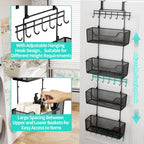 Hapirm Over The Door Organizer - Hanging Door Organizer With 4 Metal Large Capacity Baskets And Adjustable Coat Hook, Behind Doo