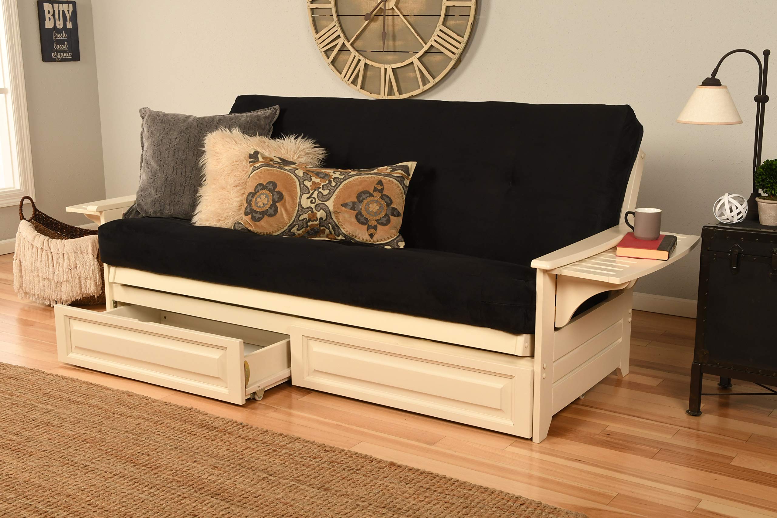 Kodiak Furniture Phoenix Futon With Suede Fabric Mattress In Black/Antique White