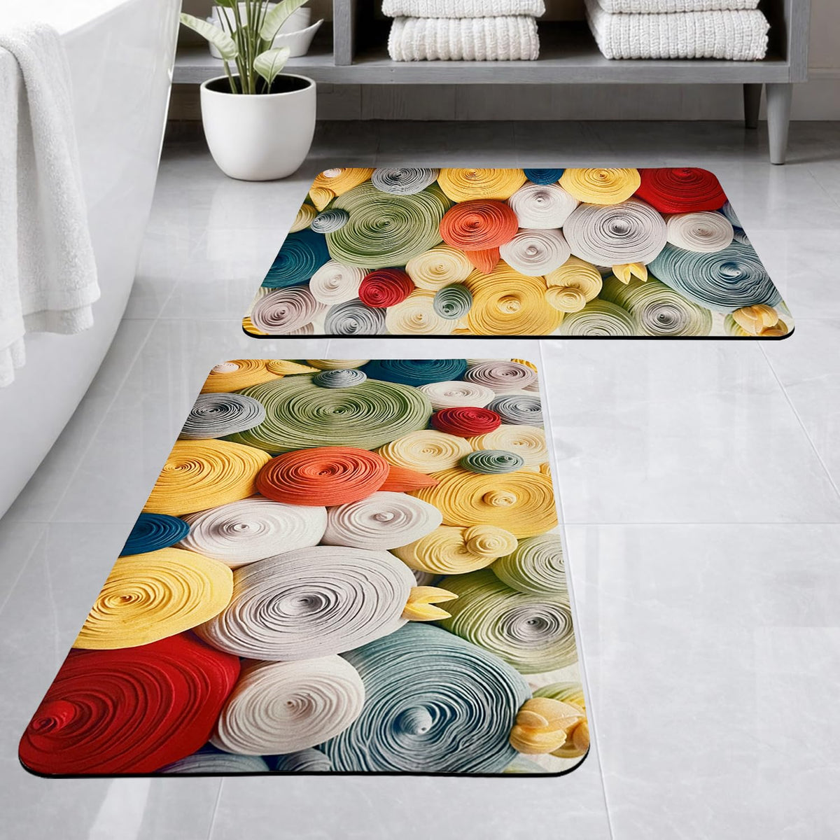 SITTELLA 2 Pieces AntiSkid Water Soaking 3D Foam Print Bathroom Mat, Water Absorbent Mat (40x60cm) (Foam Print)