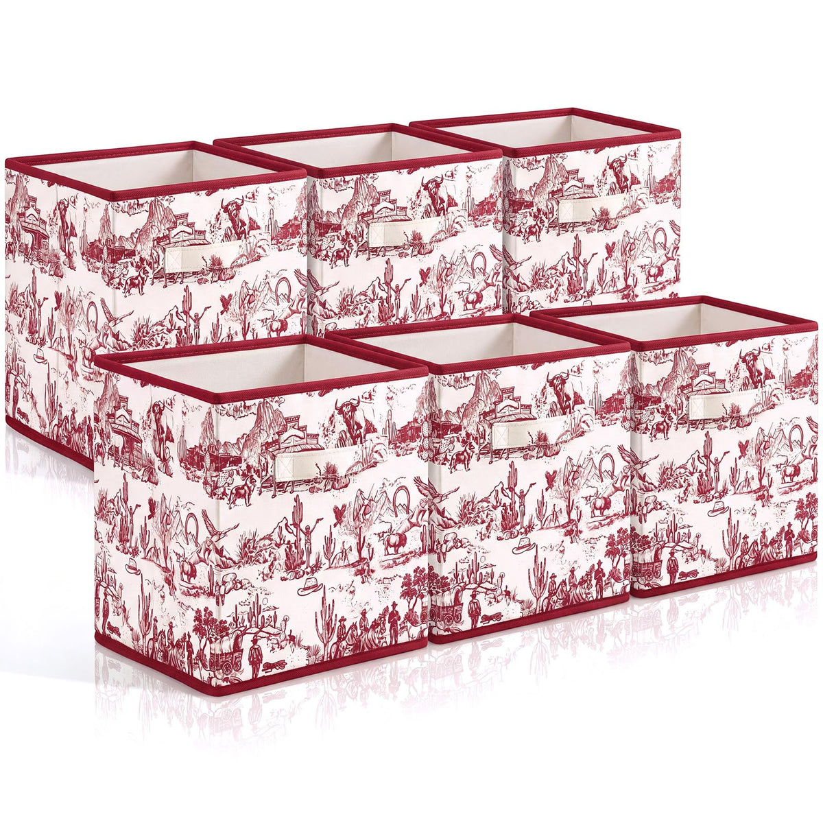 SiliFine 6 Pcs Burgundy Toile French Country Cube Storage Bins, 11 Inch