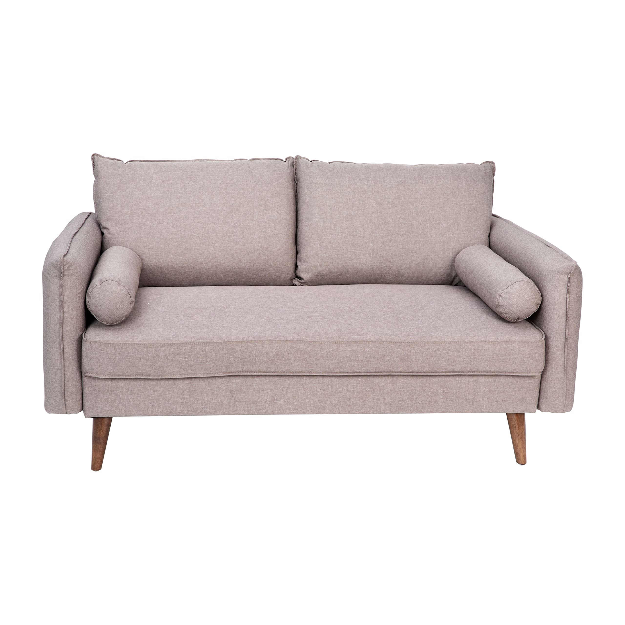 Flash Furniture Evie Mid-Century Modern Loveseat - Taupe Faux Linen Fabric Upholstery - Real Wood Frame and Legs