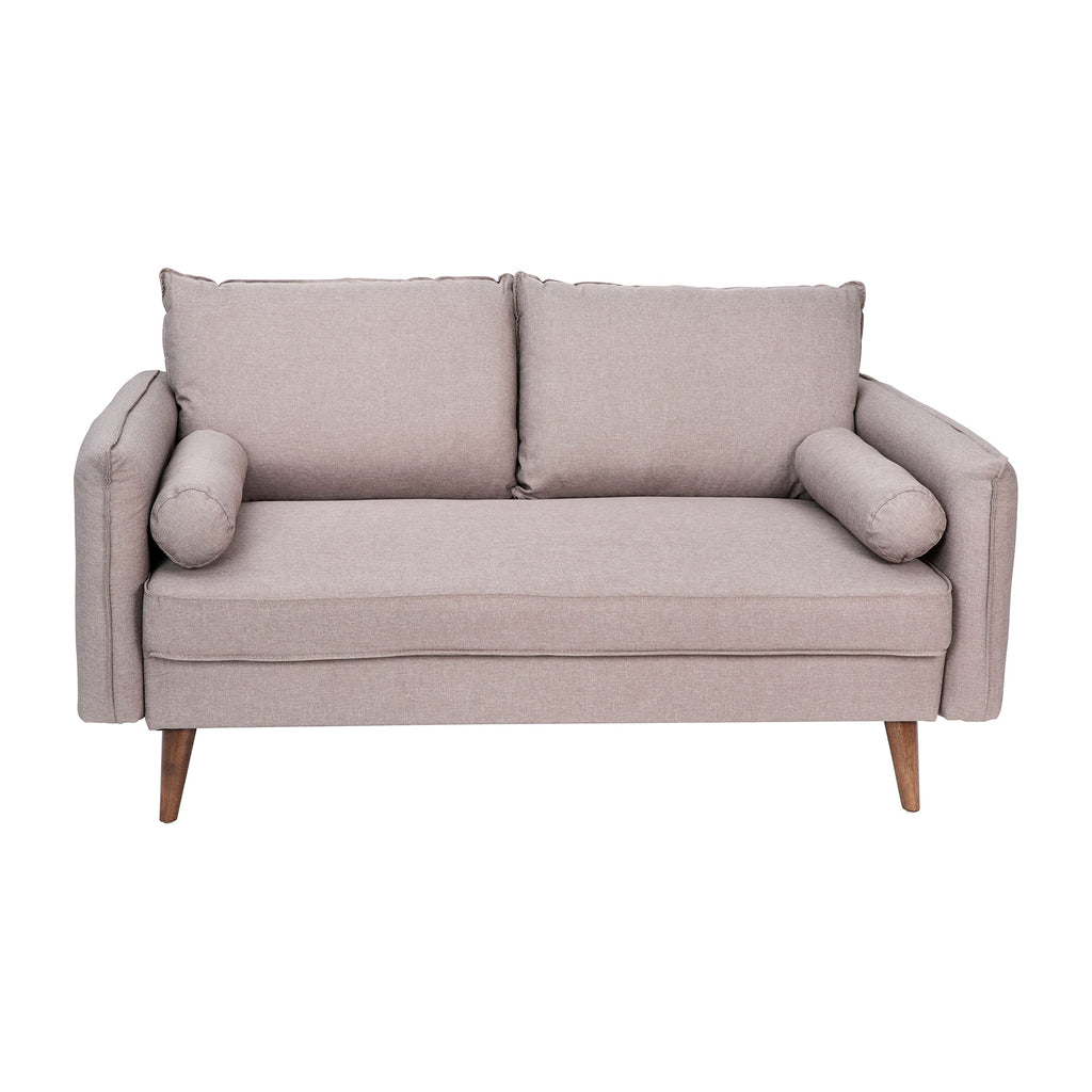 Flash Furniture Evie Mid-Century Modern Loveseat - Taupe Faux Linen Fabric Upholstery - Real Wood Frame and Legs