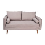 Flash Furniture Evie Mid-Century Modern Loveseat - Taupe Faux Linen Fabric Upholstery - Real Wood Frame and Legs
