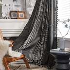 ColorBird Geometric Semi-Blackout Window Curtains 2 Panels Bohemian Cotton Linen Darkening Curtains with Tassels Rod Pocket Wind