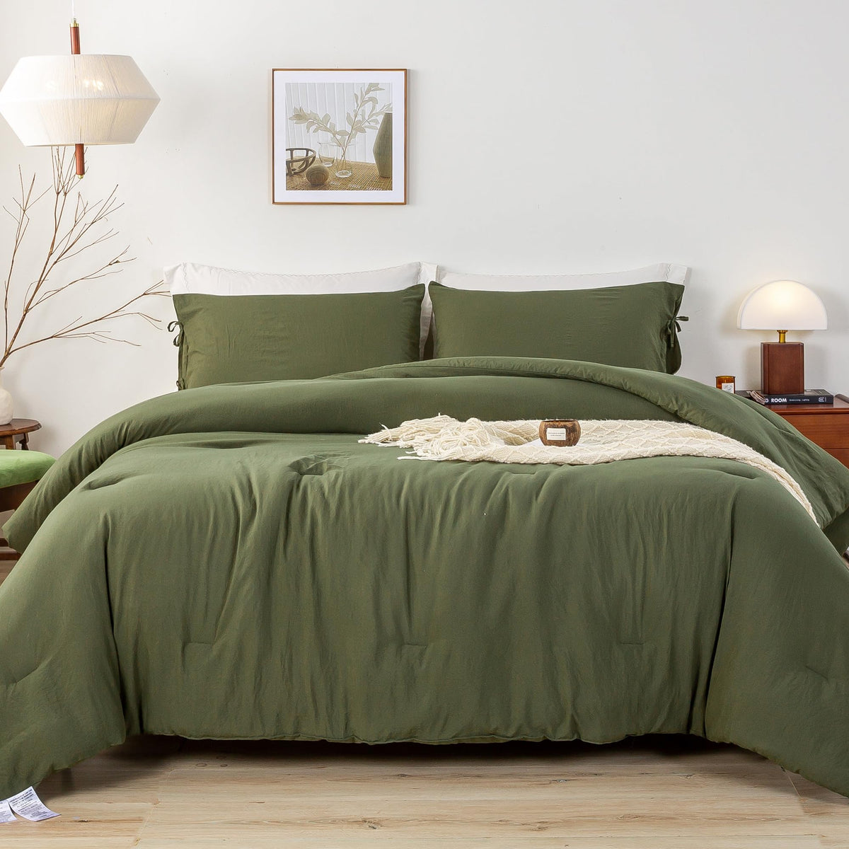 Bohopopm Softness Solid Olive Green Twin/Twin Xl Bed Comforter Set - Lightweight Cozy Modern Polycotton Bed Blanket For Kid Teen