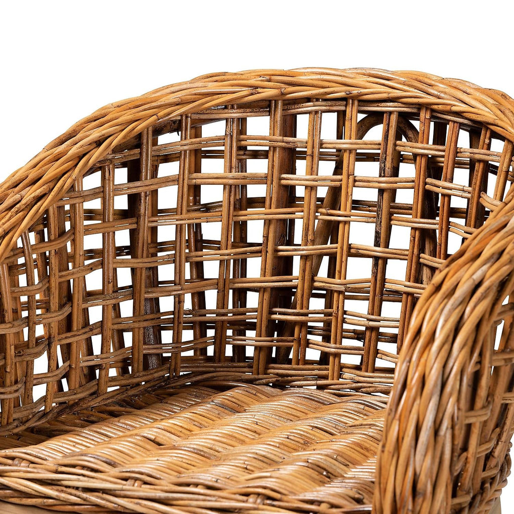 Baxton Studio Mario Modern Bohemian Natural Brown Finished Teak Wood and Rattan 2-Piece Counter Stool Set