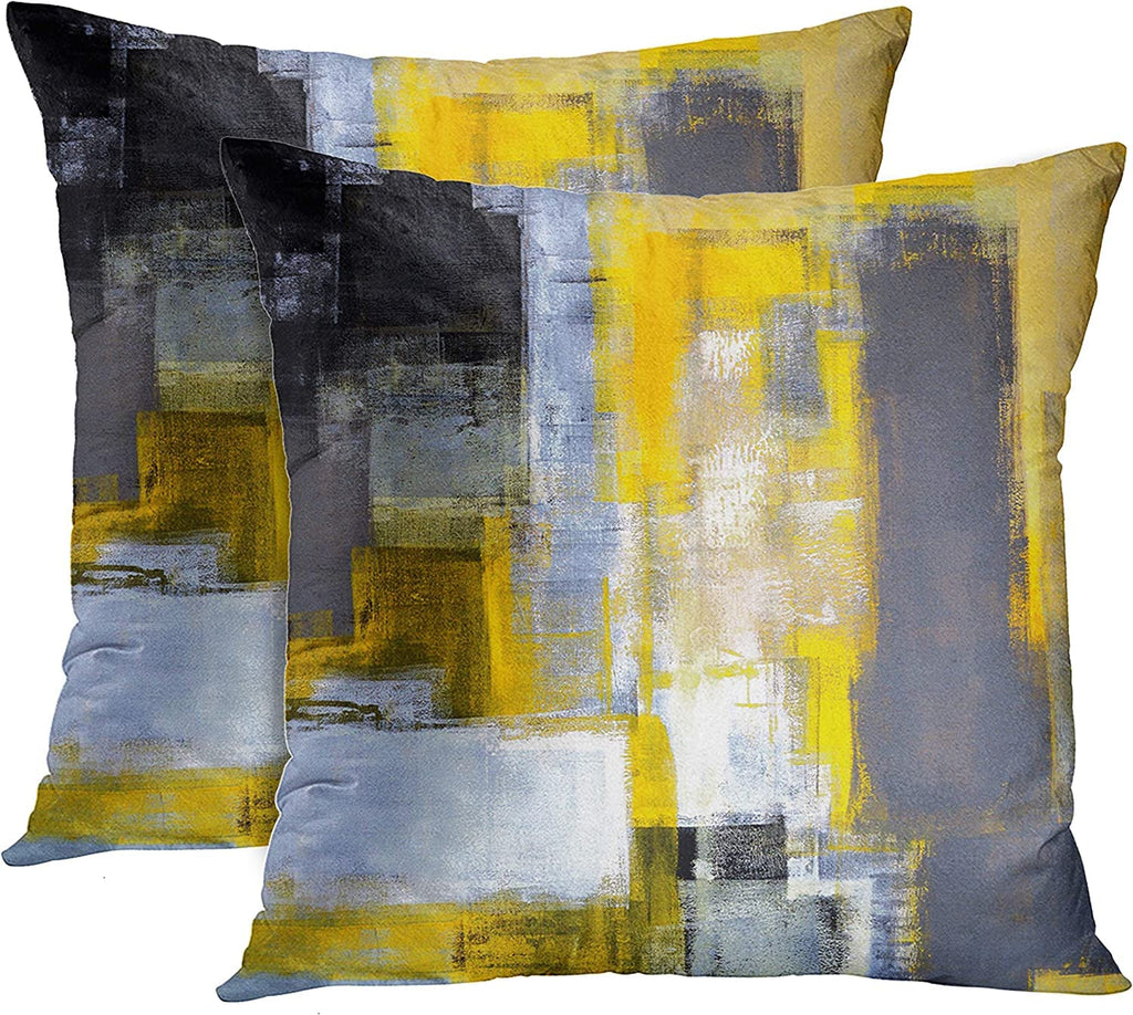 Emvency Set Of 2 Yellow White And Black Throw Pillow Covers Modern Abstract Painting Decorative Pillow Cases Home Decor Standard