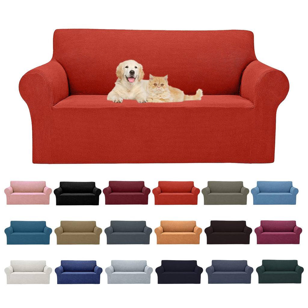2025 New Stretch Loveseat Sofa Slipcovers Couch Cover For 2 Cushion Furniture Protector Sofa Covers With Elastic Bottom Jacquard Fabric Small Checks For Pets, Kids - Pureed Pumpkin