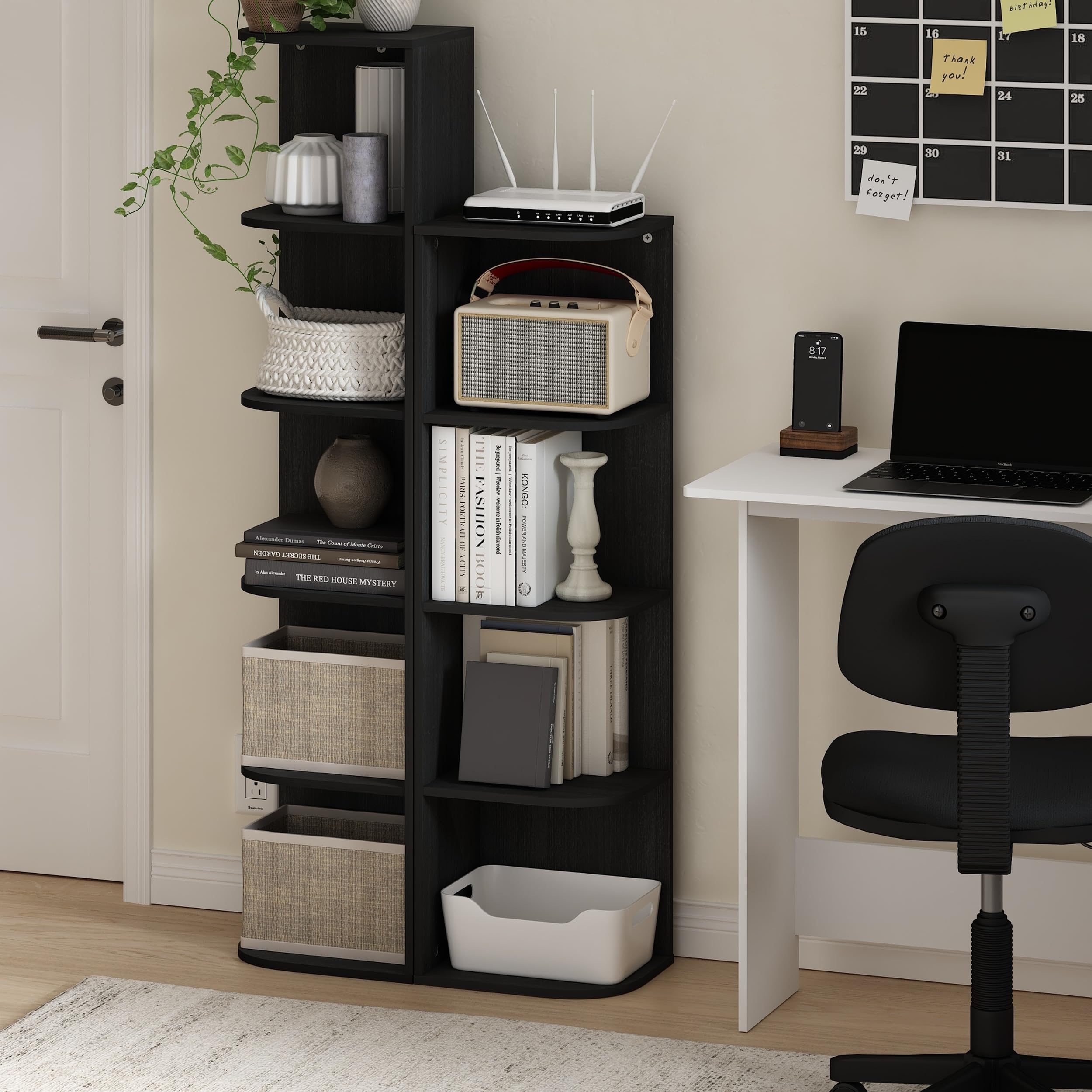 Furinno Pasir 5-Tier Corner Open Shelf Bookcase, Blackwood
