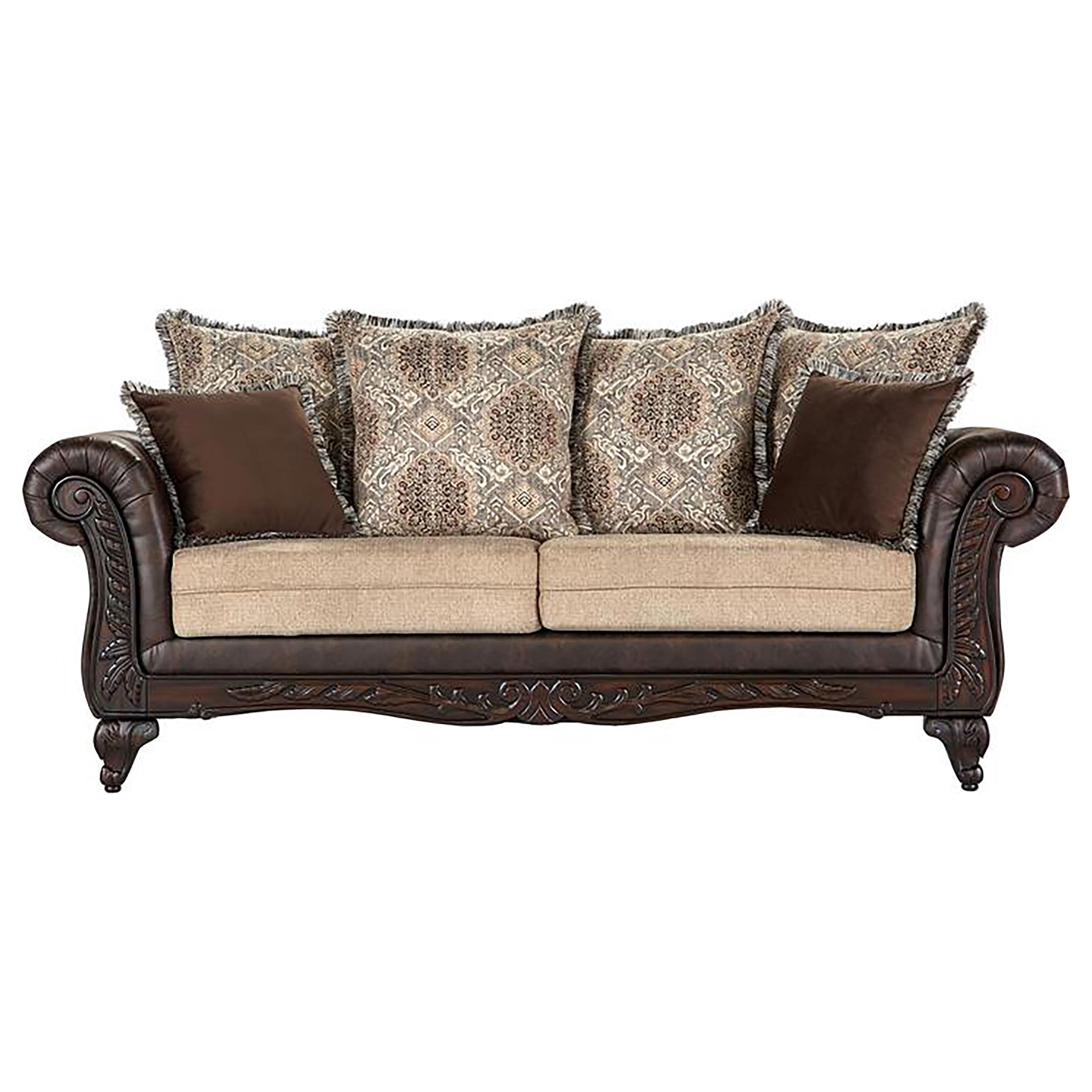Coaster Elmbrook 2-Piece Upholstered Rolled Arm Sofa Set Brown