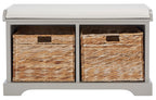 Safavieh Home Collection Freddy Vintage Grey / Wicker Basket 2-Drawer Storage Bench With Cushion (Fully Assembled)