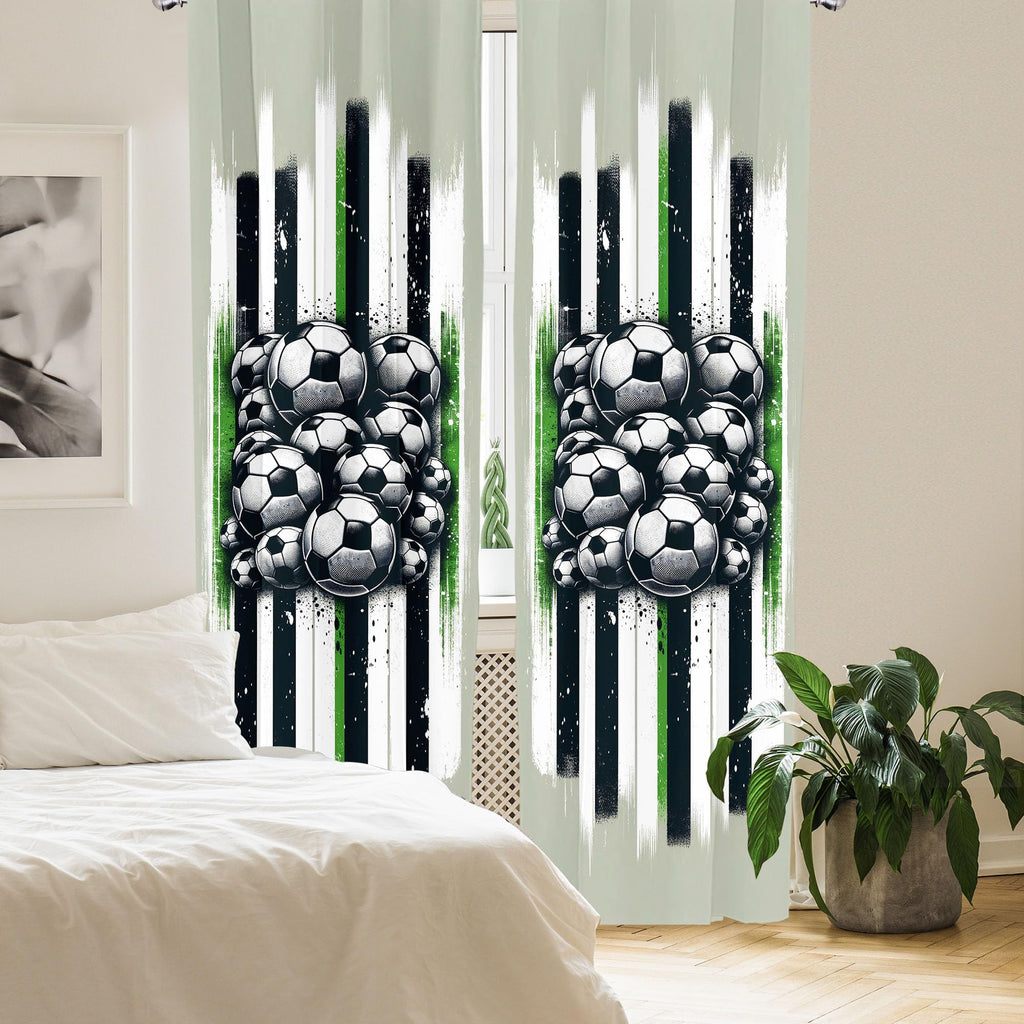 Ambesonne Soccer Window Curtains, Contemporary Design Of Sports Ball Huddle With Grungy Stripes Print, Lightweight Decor 2-Panel