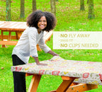 Linpro 6Ft Fitted Picnic Table Cover With Bench Covers. Vinyl Outdoor Camping Picnic Tablecloth, 3 Piece Set Camping Gear. Waterproof, Stain Resistant, Reusable. Flannel Backing With Elastic Edges.72
