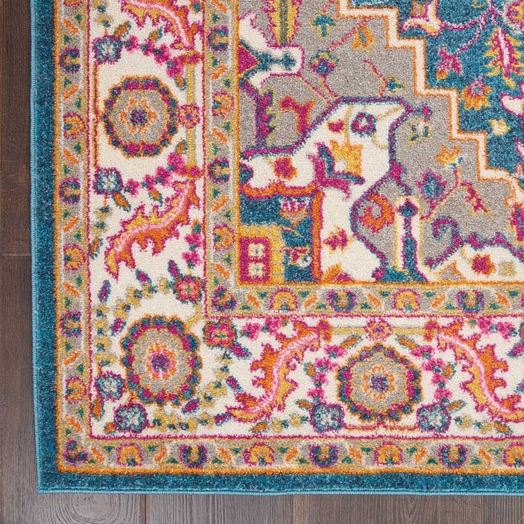 HomeRoots Teal Multicolor 100% Polypropylene 5’ x 7’ Teal and Pink Medallion Area Rug