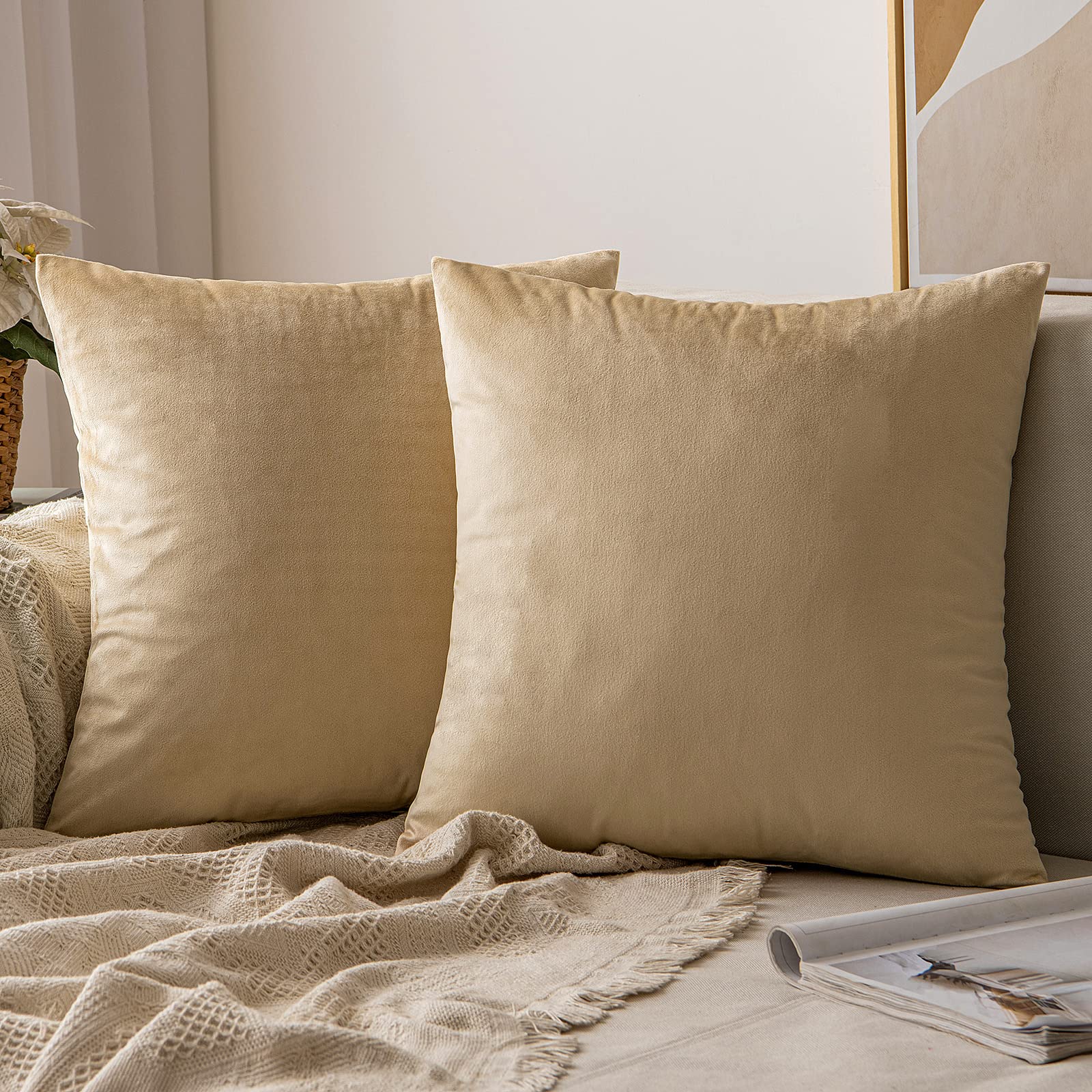 Miulee Pack Of 2 Velvet Soft Solid Decorative Square Throw Pillow Covers Set Cushion Case For Spring Sofa Bedroom Couch 16X16 In