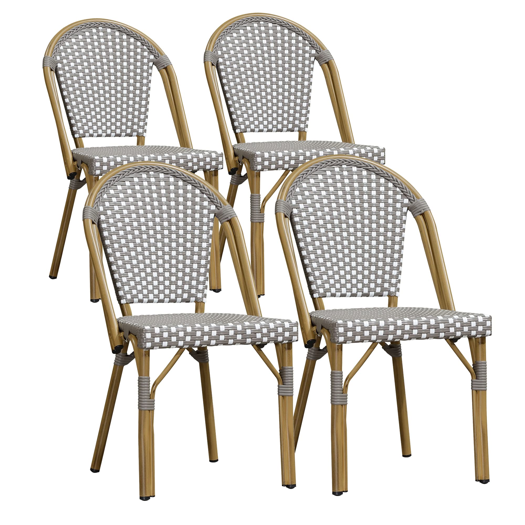 PURPLE LEAF Outdoor Dining Chair Set of 4 Aluminum Rattan Chairs for Outdoor Garden Backyard Bamboo Print Finish Patio Chairs Gr