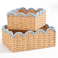 Yiyiring 2 Pack Scalloped Wicker Baskets Handwoven Basket, Blue