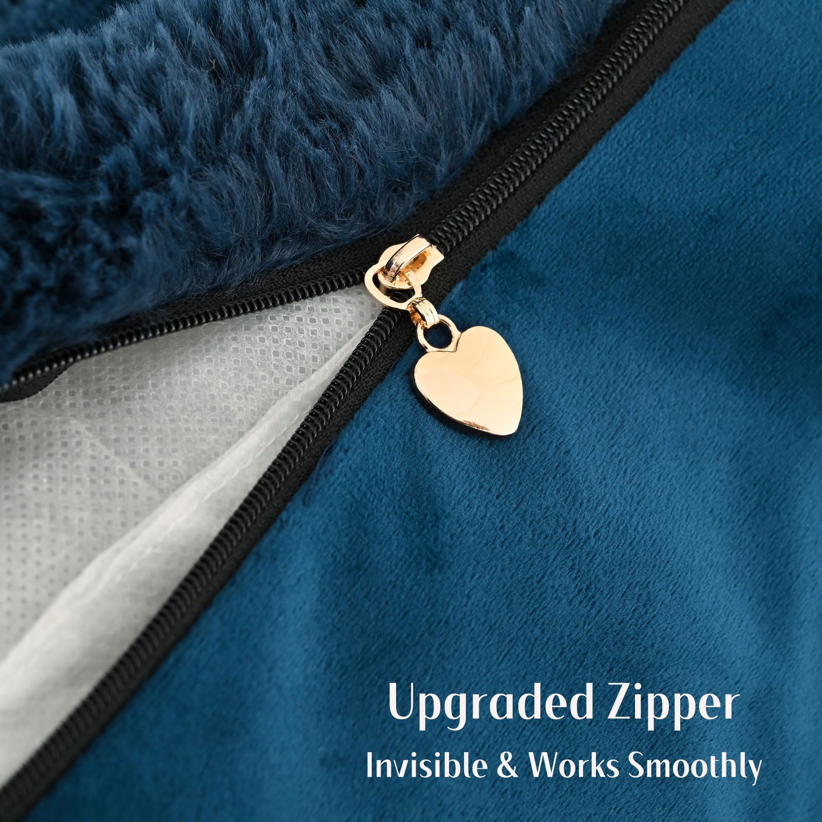 Futei Navy Blue Decorative Throw Pillow Covers 12X20 Inch Set Of 2, Square Soft Faux Rabbit Fur Big Striped Cushion Cover,Home D