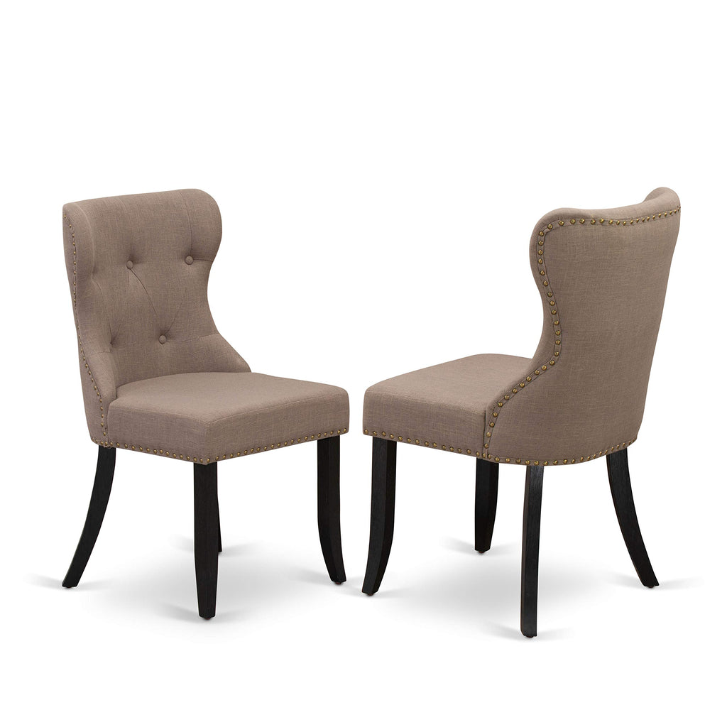 East West Furniture V-Style 6 Piece Set Contains A Rectangle Dining Room Table With V-Legs And 4 Coffee Linen Fabric Parson Chairs With A Bench, 40X72 Inch, Multi-Color