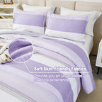 Litanika Lavender Comforter Set King - 3 Pieces Lightweight Lavender Purple White Colorblock Stripe Fluffy Bedding Comforter Set