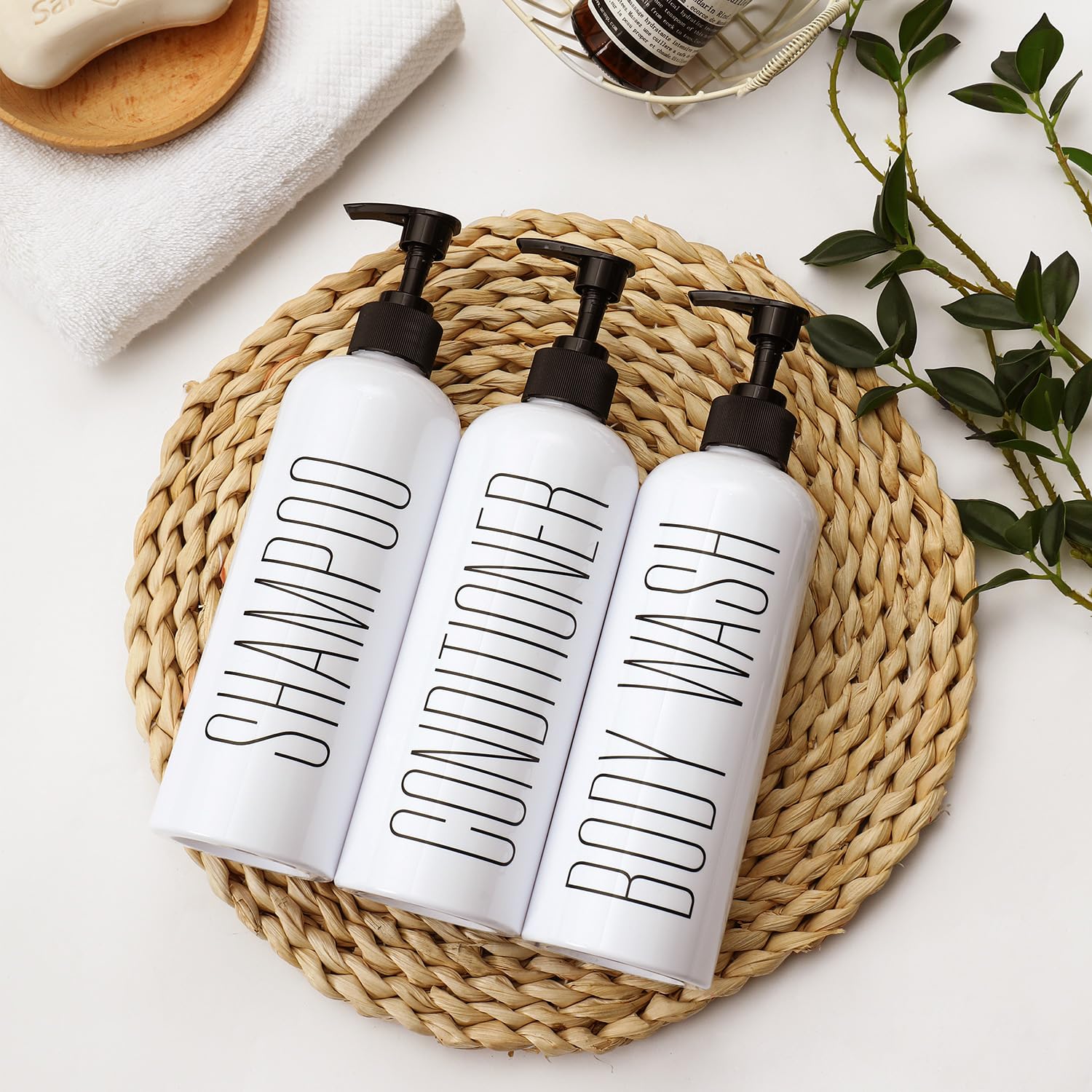 Homcdaly Shampoo And Conditioner Dispenser, 16Oz 3-Pack Refillable Shampoo And Conditioner Bottles, Empty Shampoo Bottles, Shamp