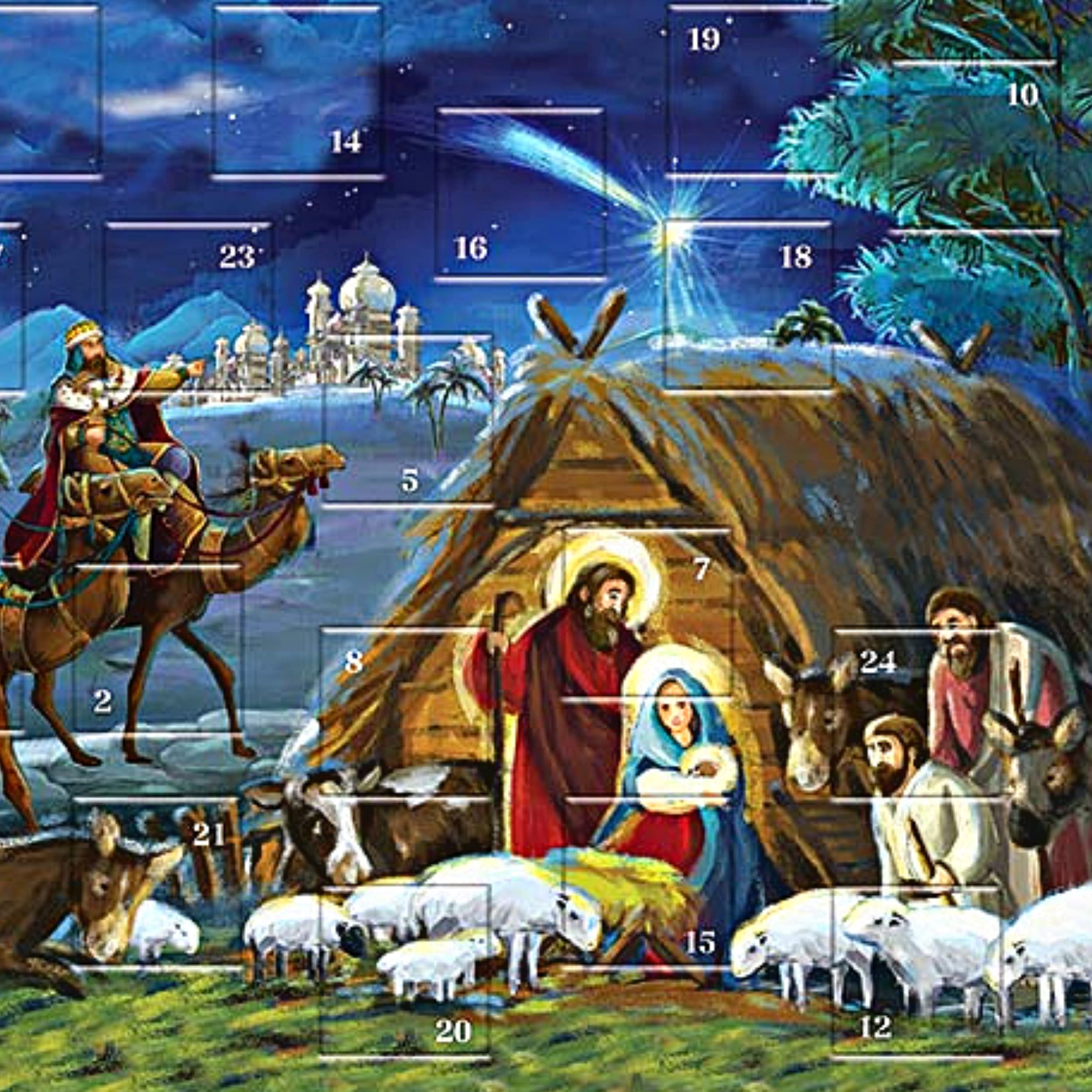 Countdown To Christmas 2024 Religious Advent Calendar, Traditional Nativity Scene Full Color Artwork, 24 Door Tabs Fun Education
