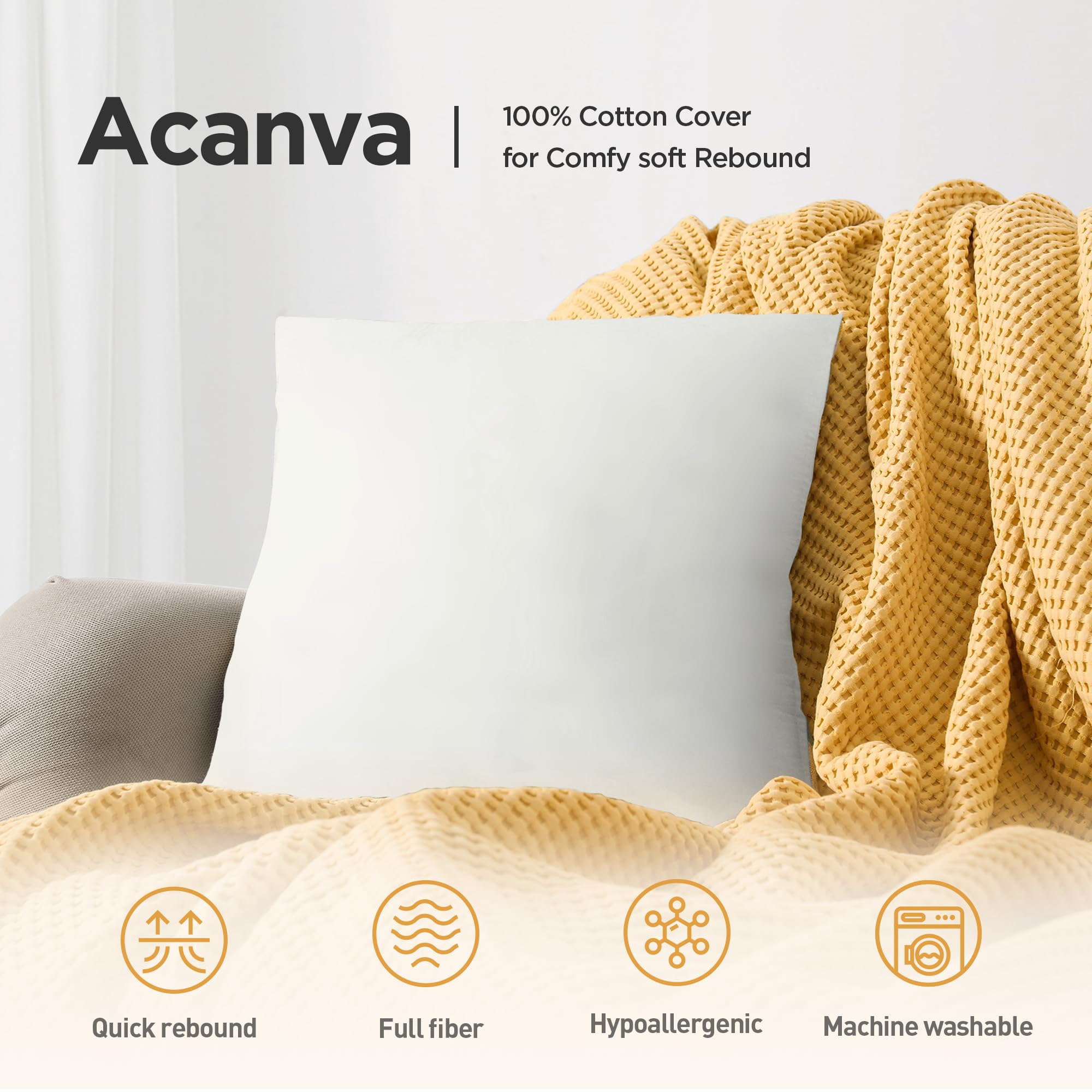Acanva Decorative Throw Pillow Inserts For Sofa, Bed, Couch And Chair, Square Euro Sham Form Stuffer With Premium Polyester Micr