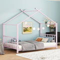 Twin Size Kids Montessori Floor Bed,House Bed Frame with High Headboard,Twin Floor Bed with Roof for Boys Girls,Floor Bed Metal 