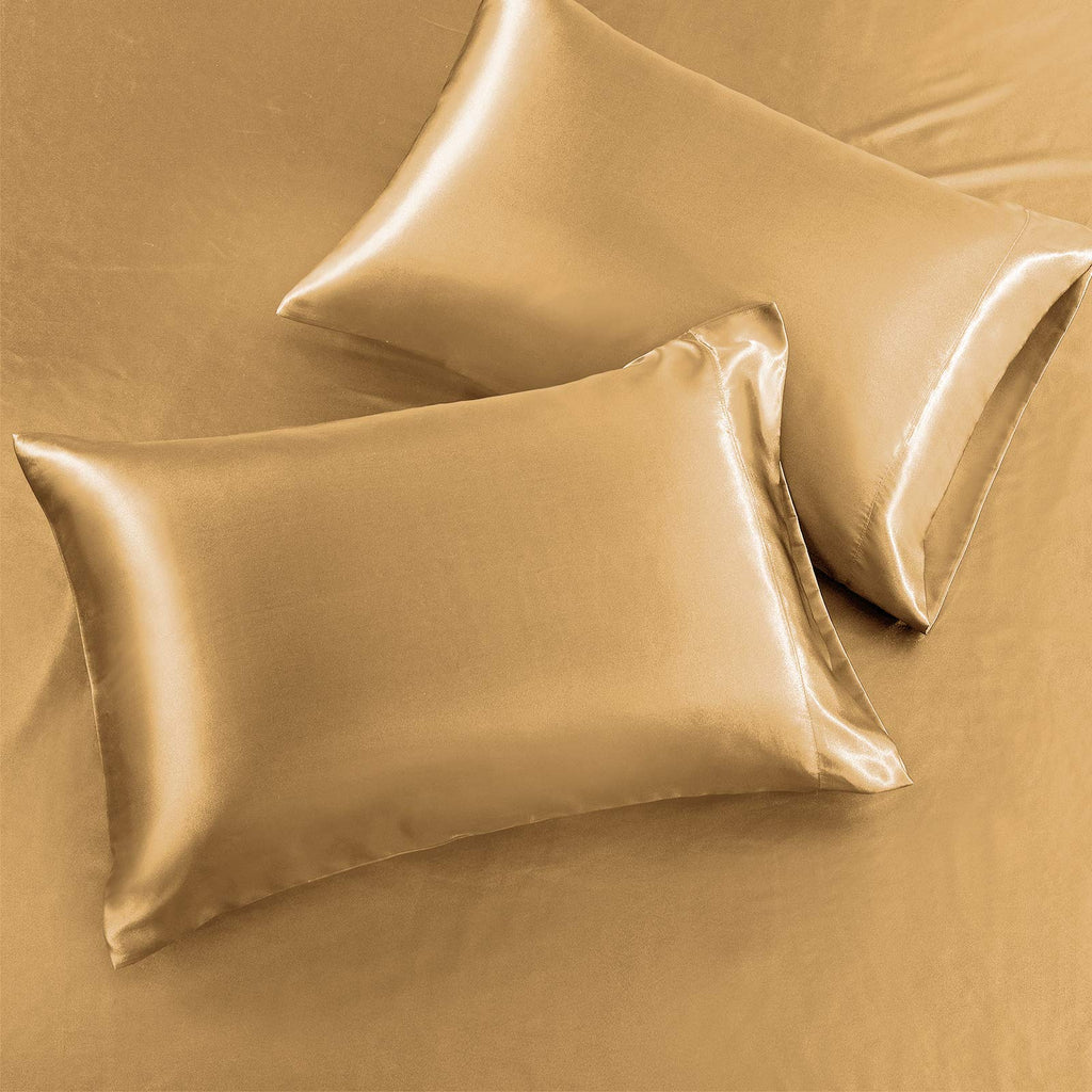 Siinvdabzx 4Pcs Satin Sheet Set California King Size Ultra Silky Soft Gold Satin Bed Sheets With Deep Pocket, 1 Fitted Sheet, 1