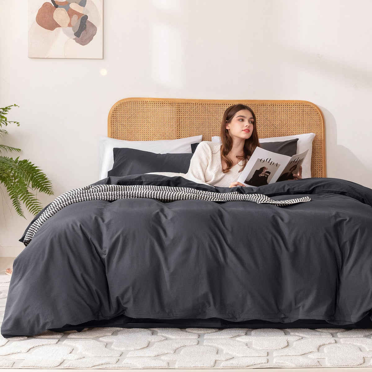 Ventidora 3 Piece Duvet Cover Set Twin Size,100% Organic Washed Cotton With Linen Feel Like Textured, Luxury Soft And Breatheabl