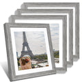 Hongkee 12x12 Picture Frame Set of 4 - Made of Glass and Grey Wooden Frame, Display Square Pictures 10x10 with Mat or 12 x 12 wi