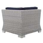 Modway Conway Sunbrella Outdoor Patio Wicker Rattan, Corner Chair, Light Gray Navy