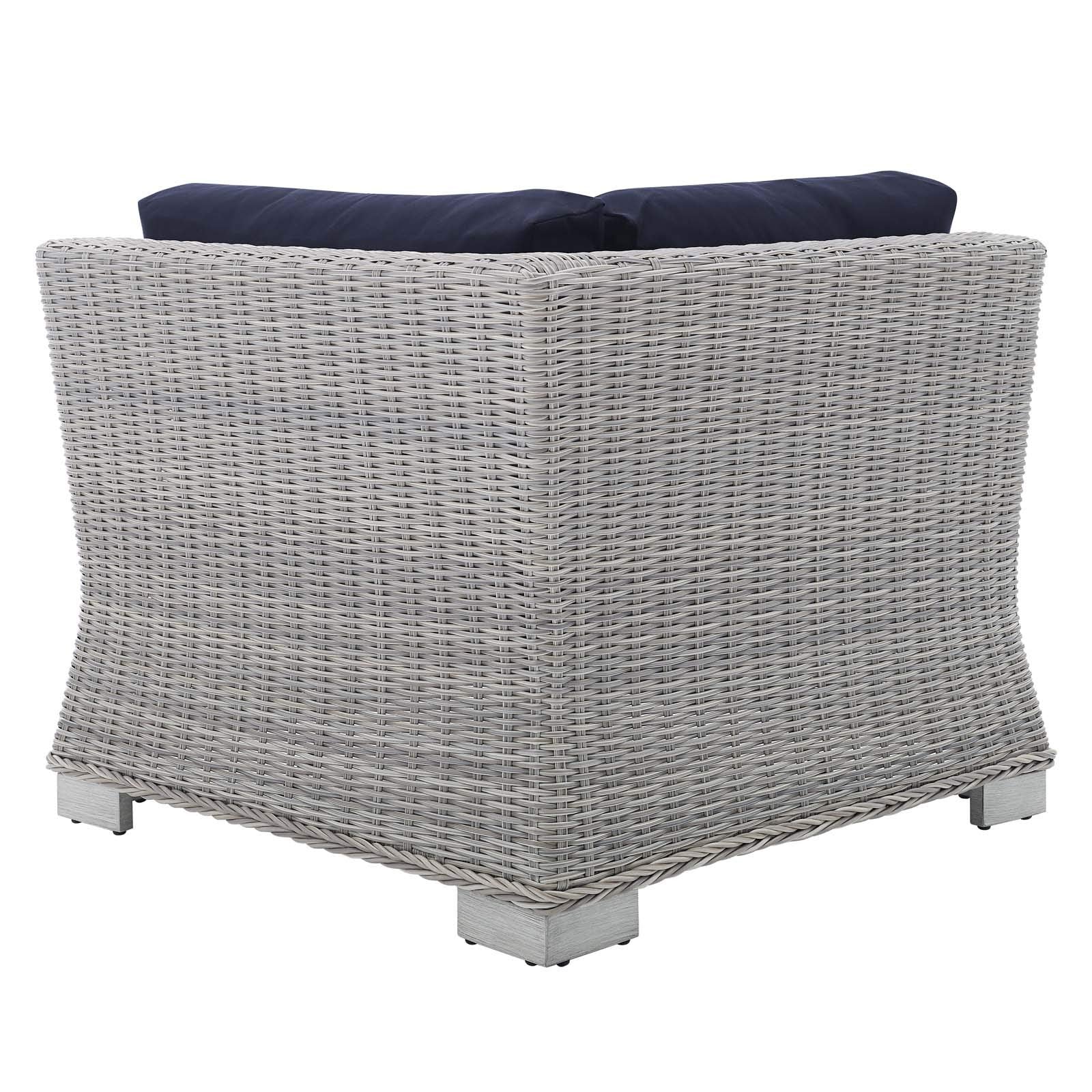 Modway Conway Sunbrella Outdoor Patio Wicker Rattan, Corner Chair, Light Gray Navy