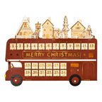 HOMCOM Christmas Advent Calendar, Light Up Table Xmas Wooden Bus Holiday Decoration with Countdown Drawer, Santa Claus Street Ho