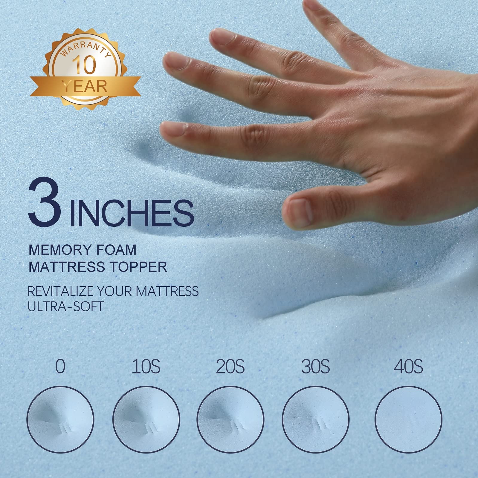 3 Inch Gel Memory Foam Mattress Topper King Size High Density Cooling Pad Pressure Relief Bed Topper (With Removable & Bamboo Co