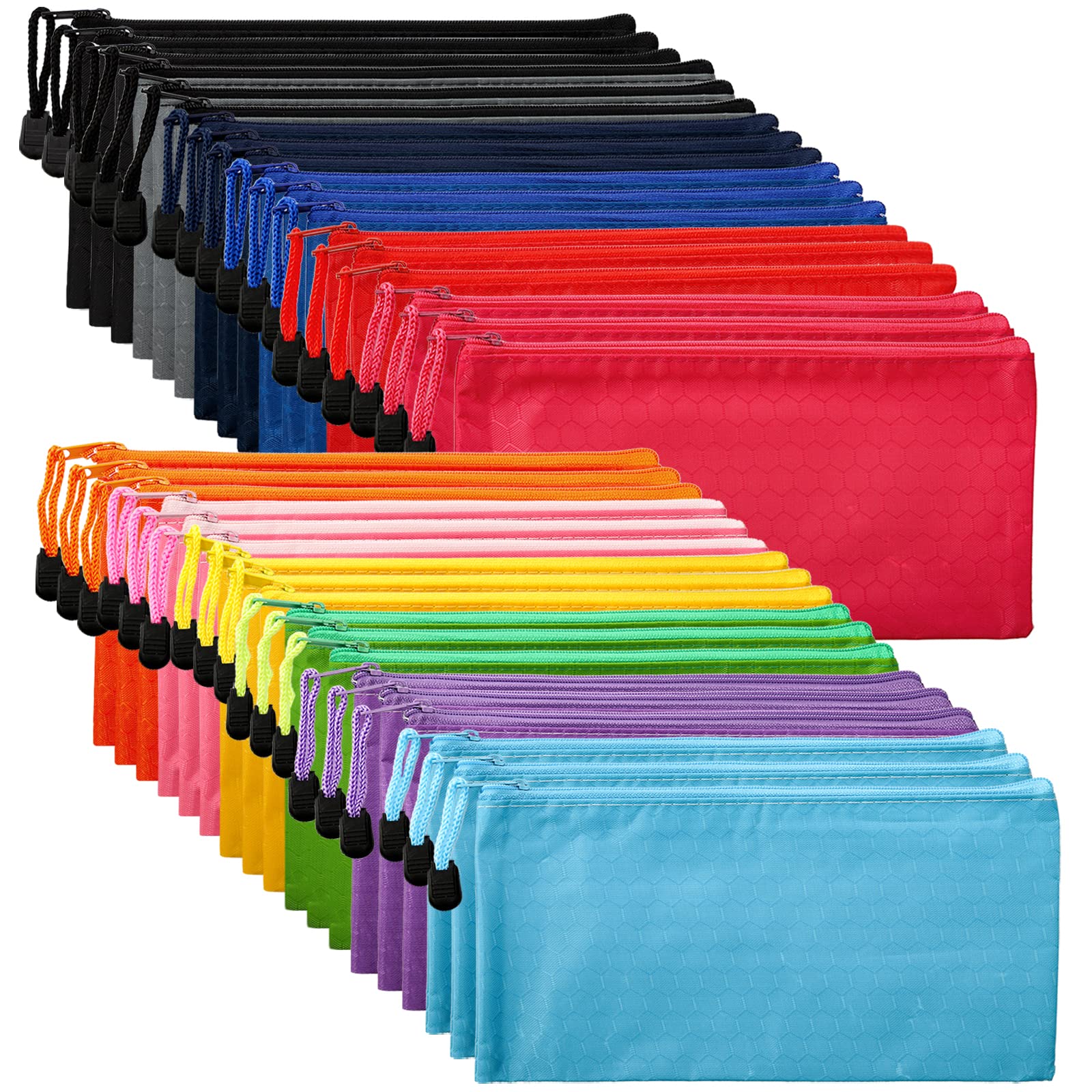Soujoy 36Pcs Zipper Pencil Pouches, 9' X 4.7' Pvc Zip File Bags, 12 Color Pen Case For Bills, Cosmetics, Travel Storage, Offic