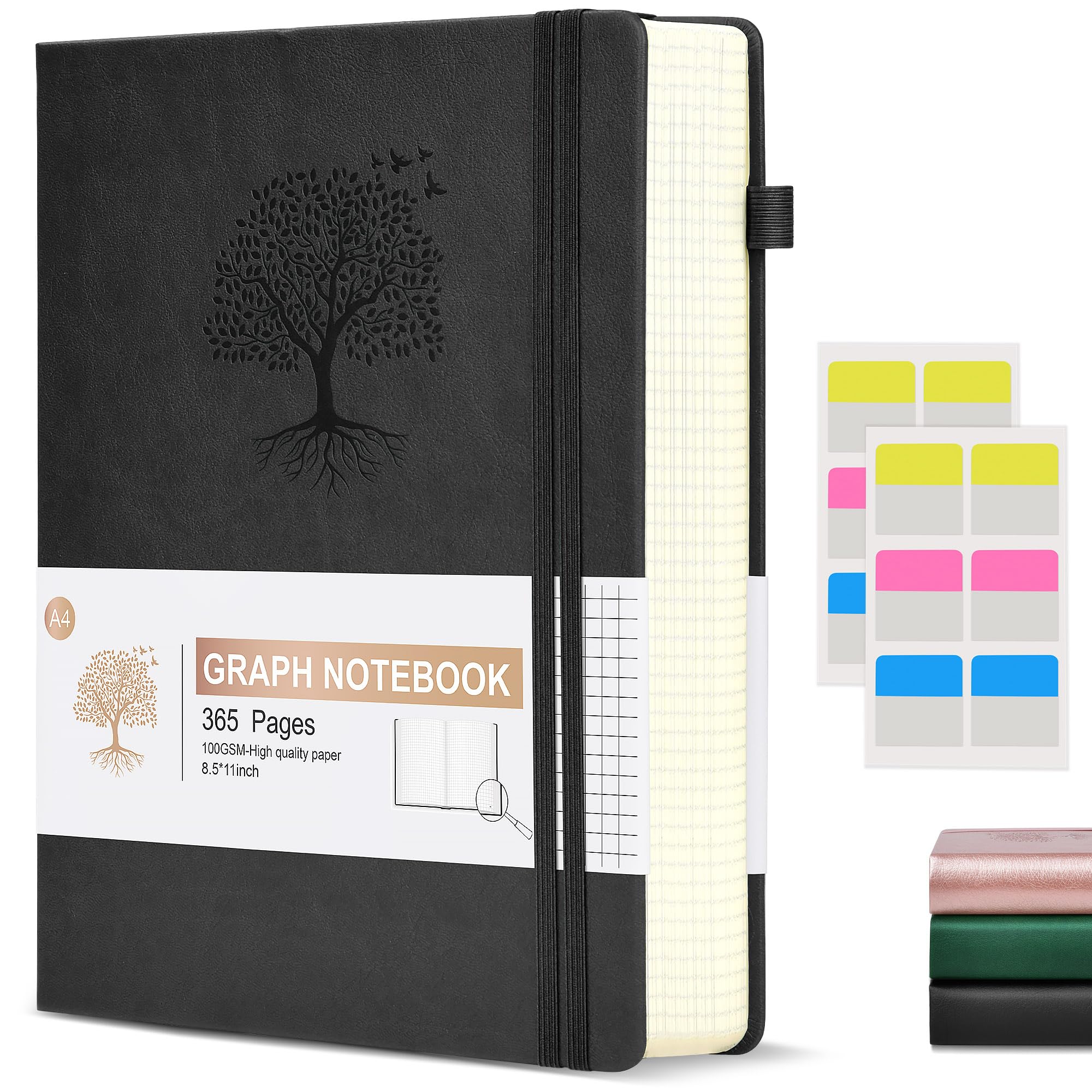 Ansopu Graph Paper Notebook Journal, 360 Numbered Pages Grid Notebooks, Thick 100Gsm Graphing Paper Journals For Writing Women M