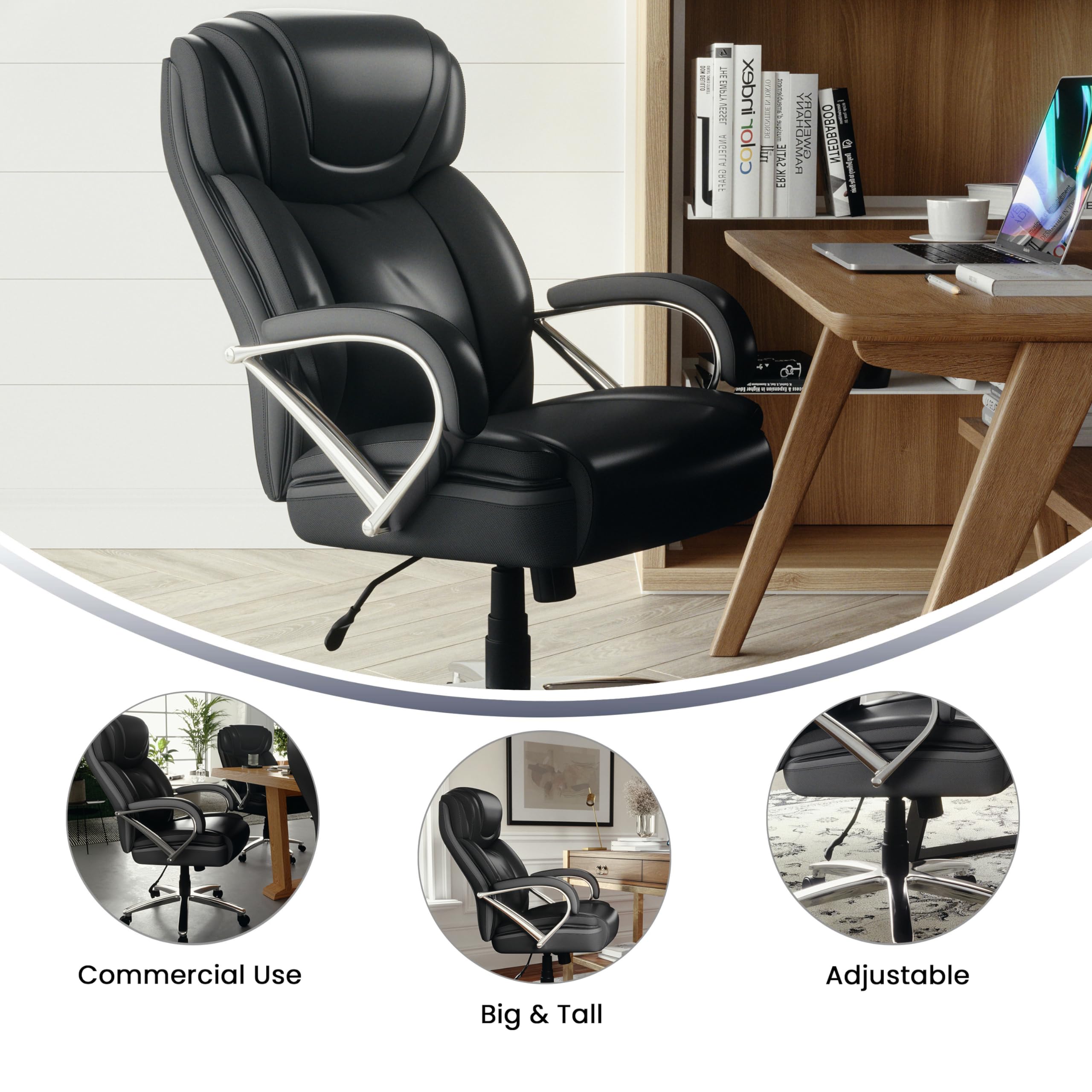 Flash Furniture Hercules Series Big & Tall 500 Lb. Rated Black Leathersoft Executive Swivel Ergonomic Office Chair With Extra Wide Seat