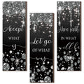 Domensi 3 Pcs Glitter Diamond Bathroom Wall Decor Wooden Accept Let Go Have Faith Wall Art Bathroom Decor Black Silver Shiny Dri