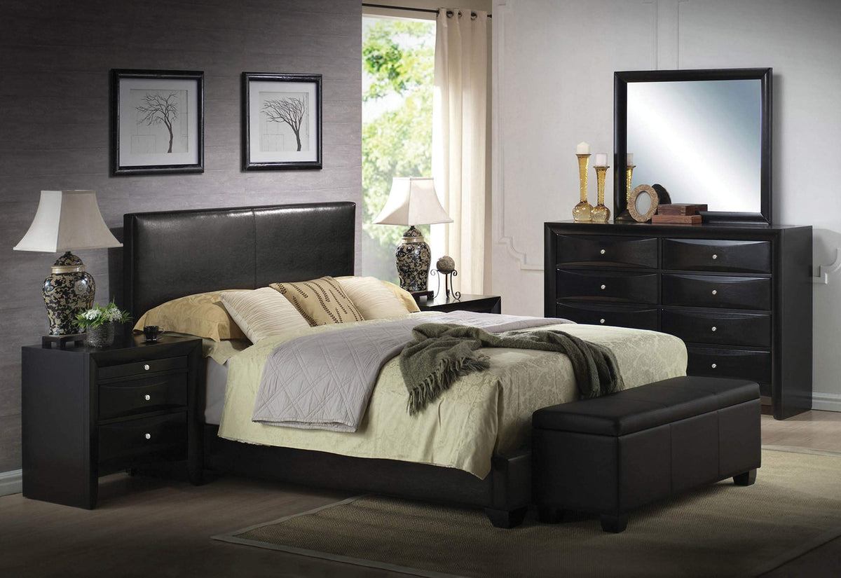 HomeRoots Contemporary PU Queen Platform Panel Bed with Rectangular Headboard, Black - 86' x 63' x 47'