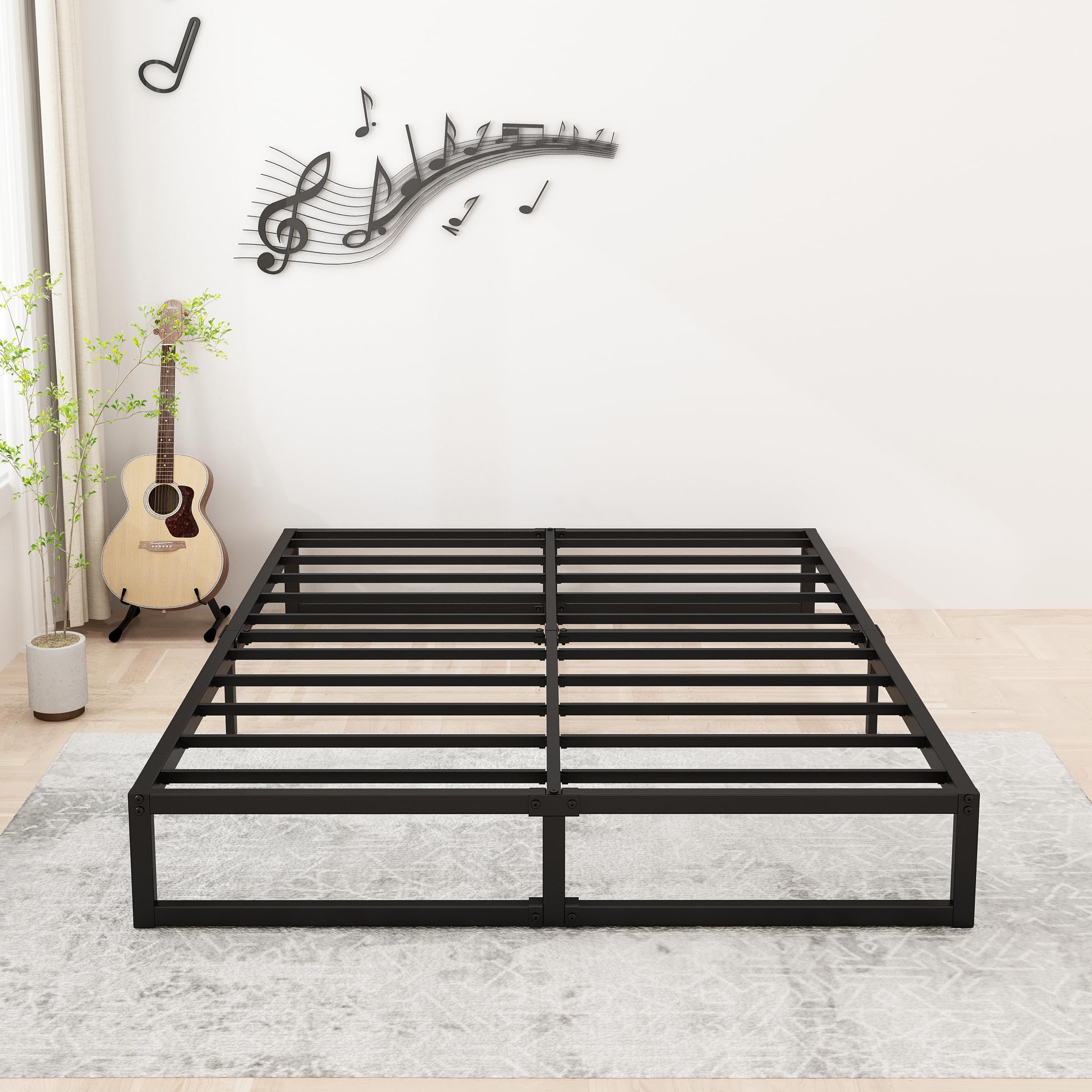 Lutown-Teen 8 Inch King Bed Frame Sturdy Mattress Foundation, Heavy Duty Metal Platform With Steel Slats Support No Box Spring Needed, Noise Free, Easy Assembly, Black