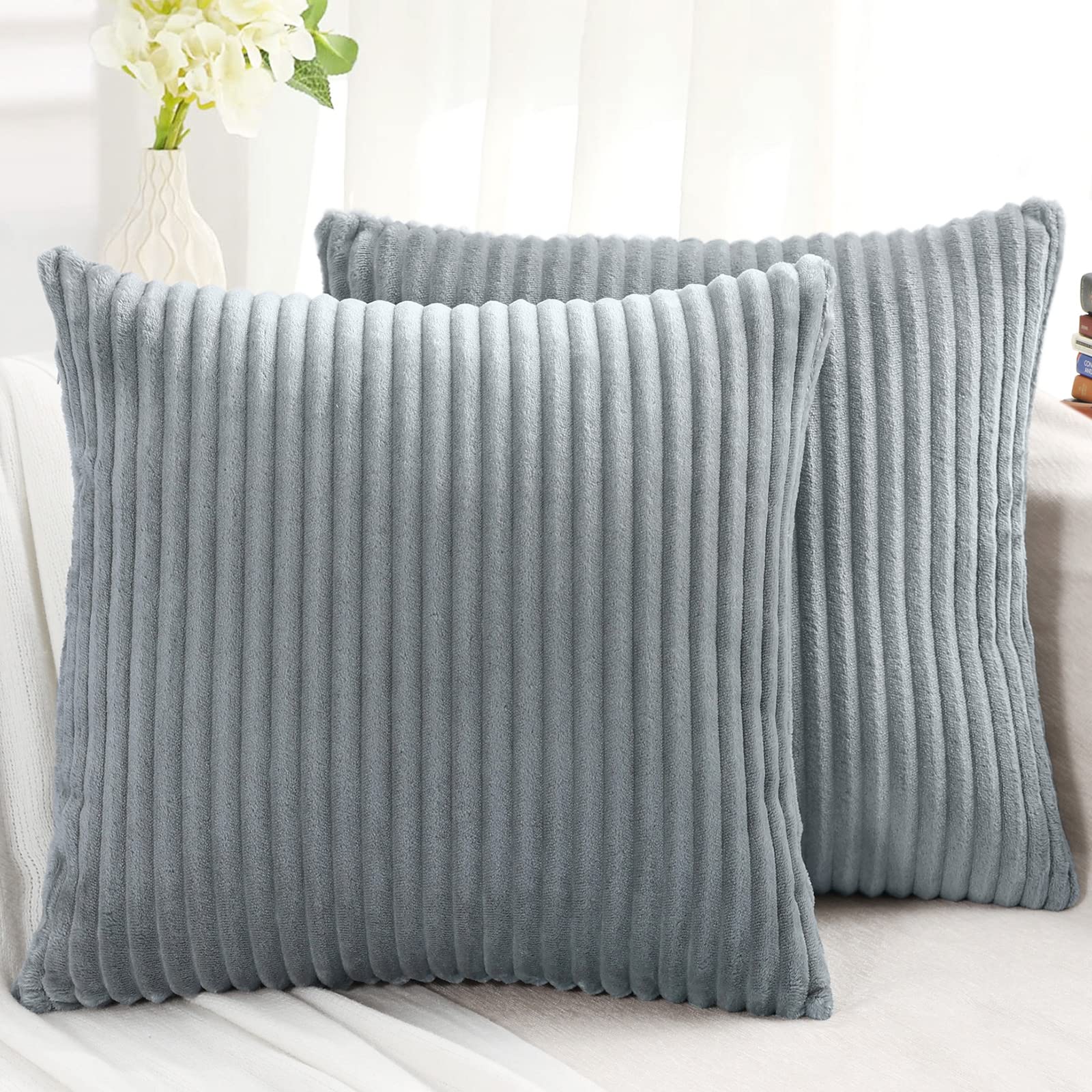 Simmore Decorative Throw Pillow Covers 26X26 Set Of 2, Soft Plush Flannel Double-Sided Fluffy Couch Pillow Covers For Sofa Livin