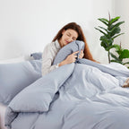 Nestl Ice Blue Duvet Cover Queen Size - Soft Double Brushed Queen Duvet Cover Set, 3 Piece, With Button Closure, 1 Duvet Cover 9