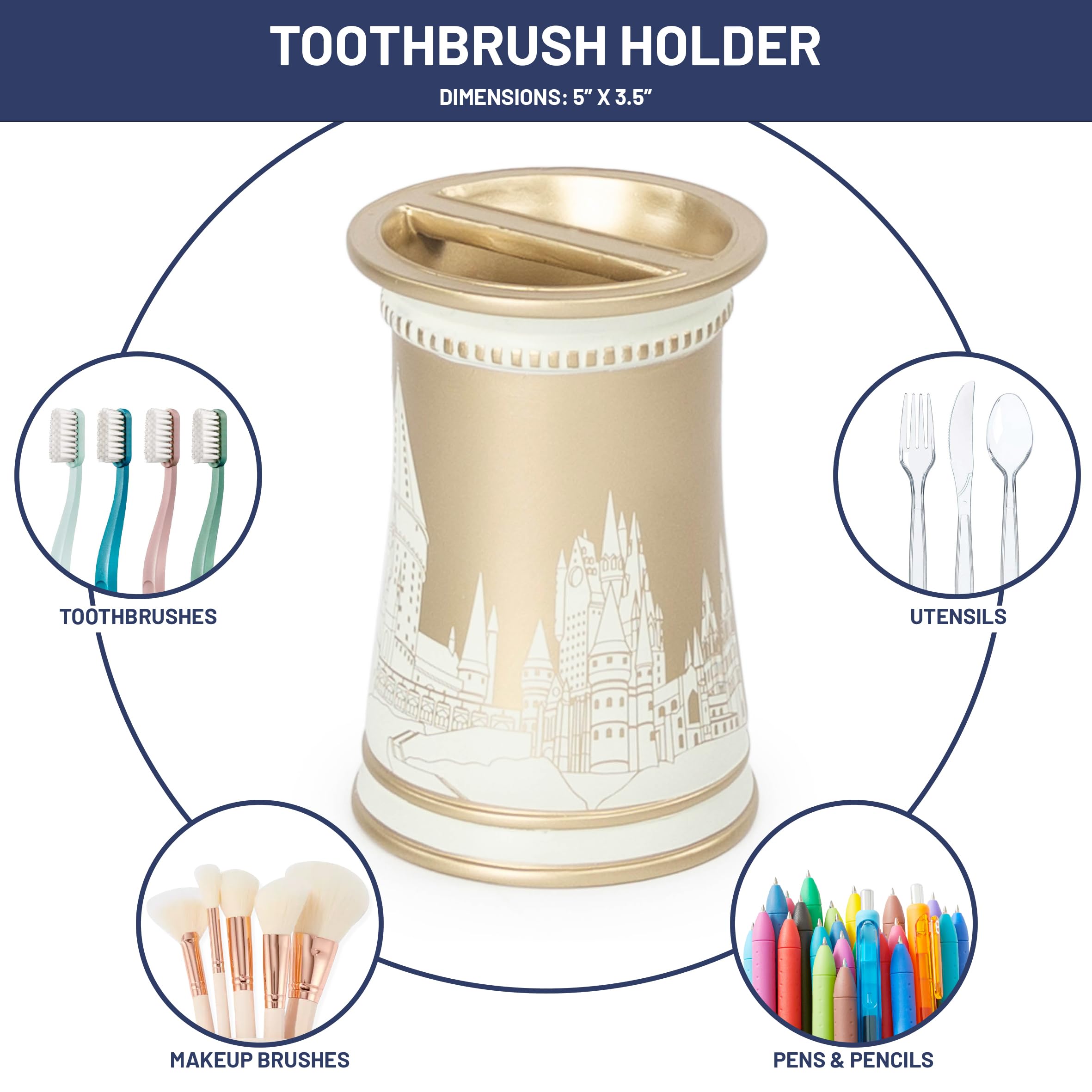 Jay Franco Harry Potter Toothbrush Holder - Gold Resin Pencil Holder Features Hogwarts Castle - Bathroom Storage