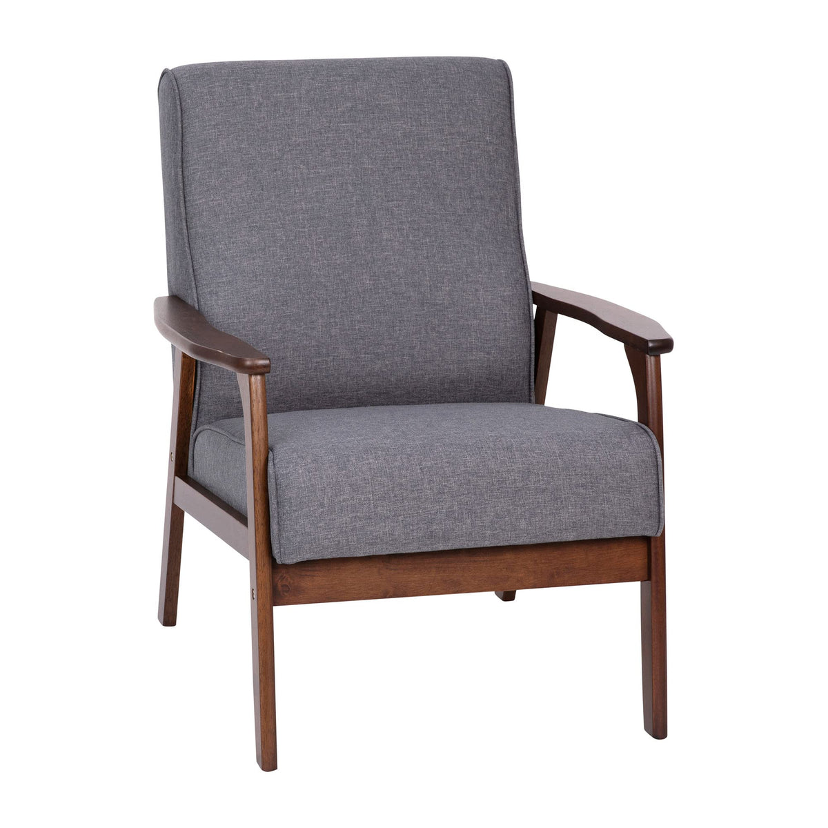 Flash Furniture Langston Commercial Mid Century Modern Chair - Gray Faux Linen Upholstery - Walnut Finish Wooden Frame and Arms - Extra Supportive Sinuous Springs